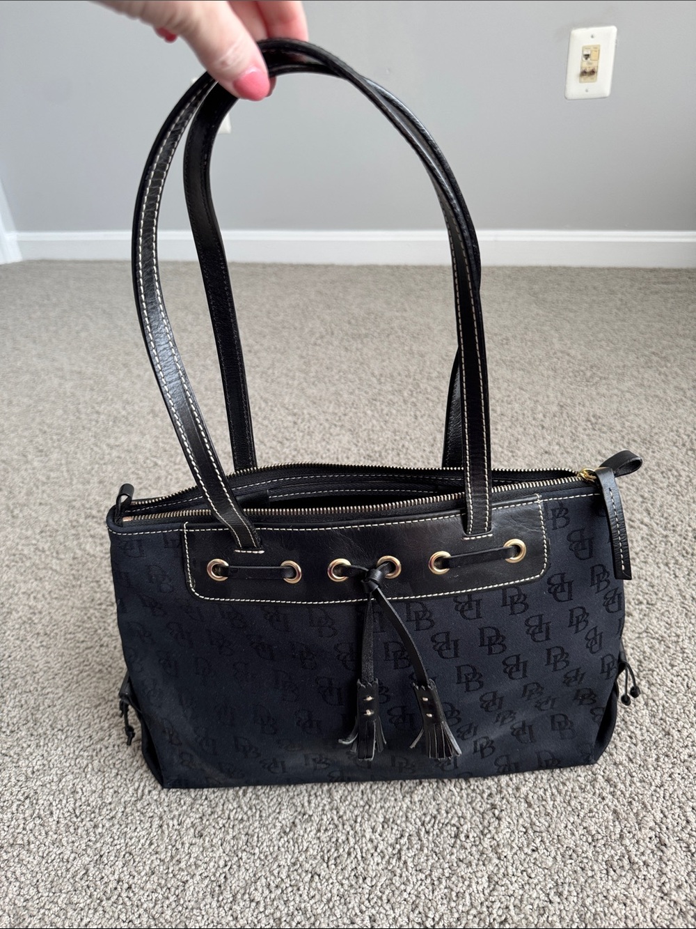 Dooney & Bourke Black Logo Jacquard Medium Handbag - Picture 7 of 8